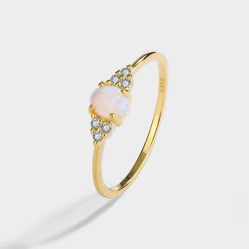 Olivenorma Silver White Opal White Zircon Simple Shape Ring - image 5