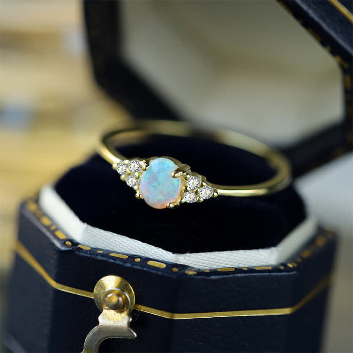 Olivenorma Silver White Opal White Zircon Simple Shape Ring - image 2