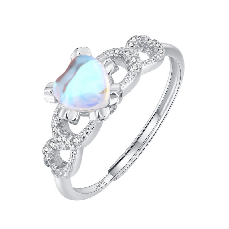 Olivenorma Sterling Silver Moonstone Heart Shape Open Adjustable Ring - image 5