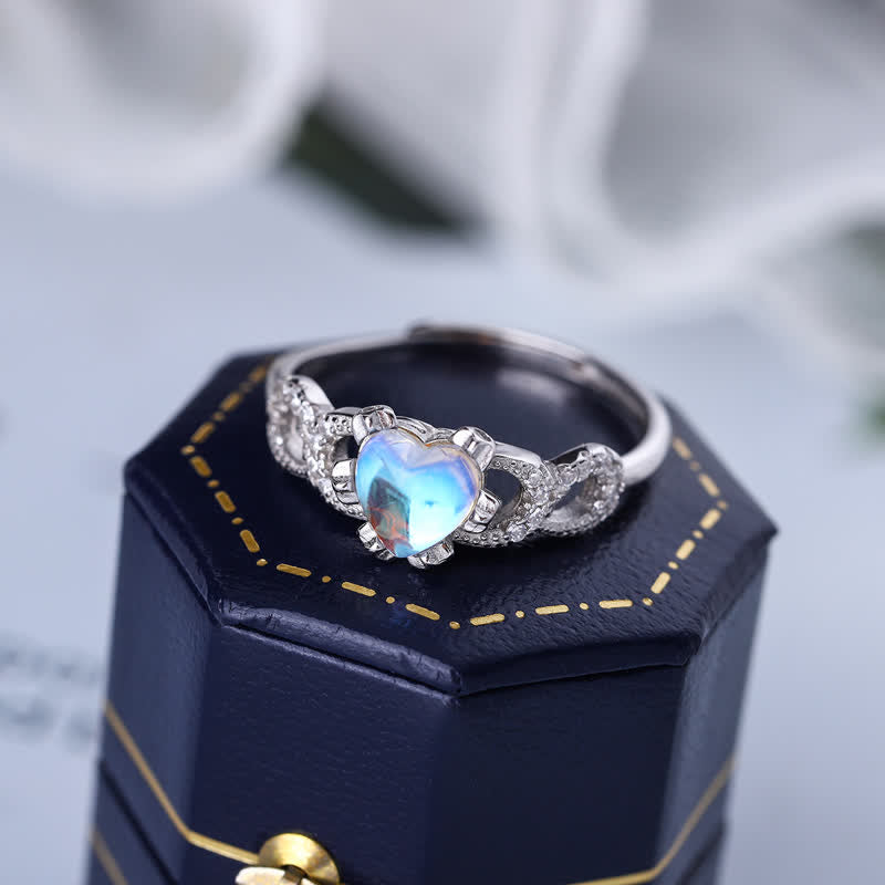 Olivenorma Sterling Silver Moonstone Heart Shape Open Adjustable Ring - image 4