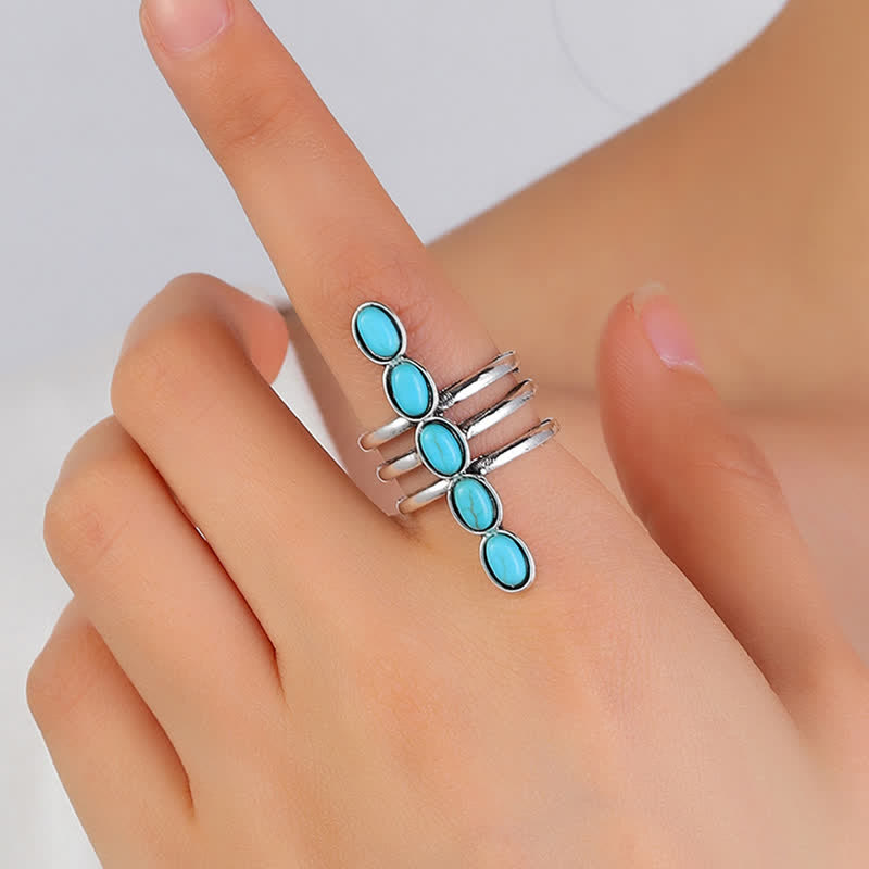 Olivenorma Bohemia Turquoise Stripe Alloy Ring - image 9