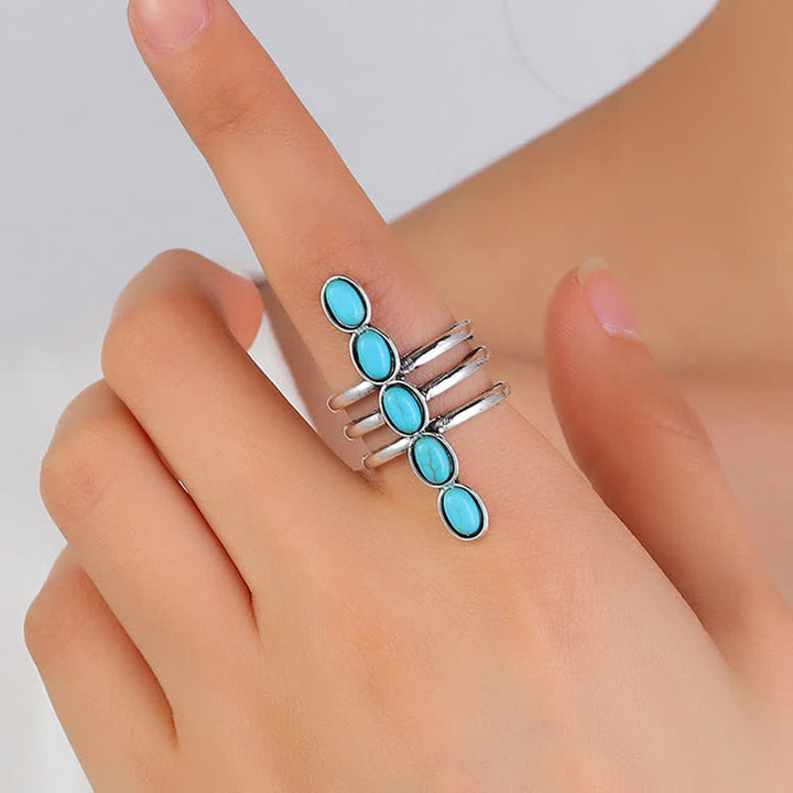Olivenorma Bohemia Turquoise Stripe Alloy Ring - image 9