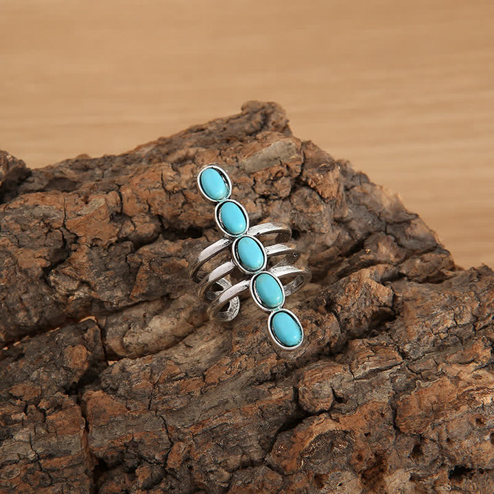 Olivenorma Bohemia Turquoise Stripe Alloy Ring - image 7