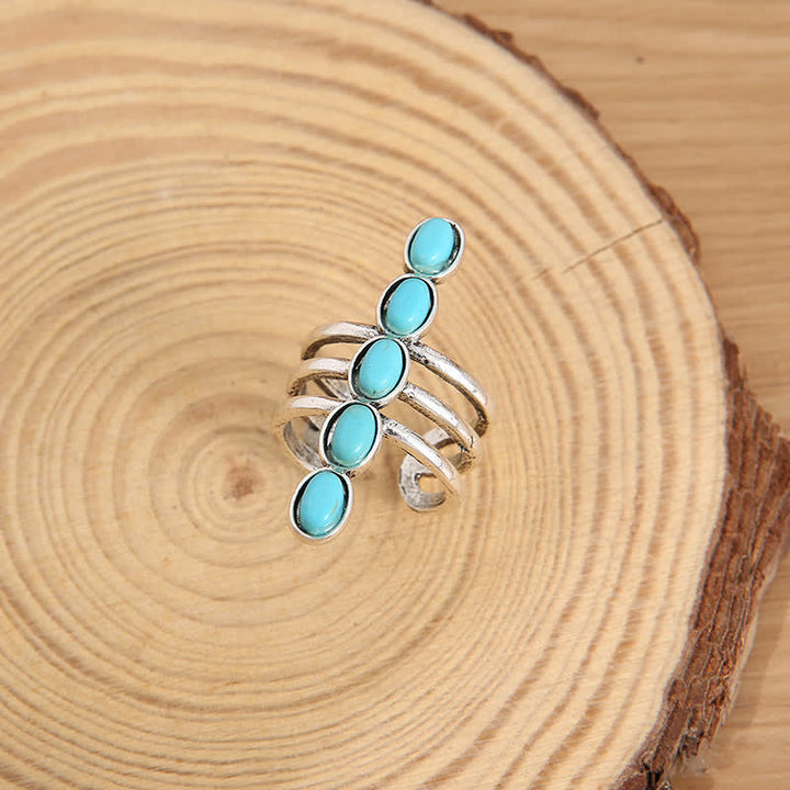 Olivenorma Bohemia Turquoise Stripe Alloy Ring - image 8