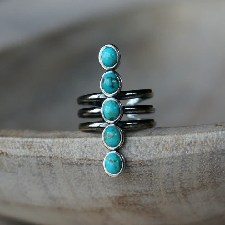 Olivenorma Bohemia Turquoise Stripe Alloy Ring - image 4