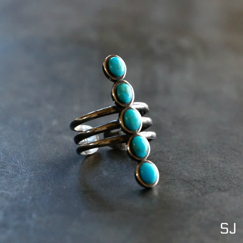 Olivenorma Bohemia Turquoise Stripe Alloy Ring - image 3