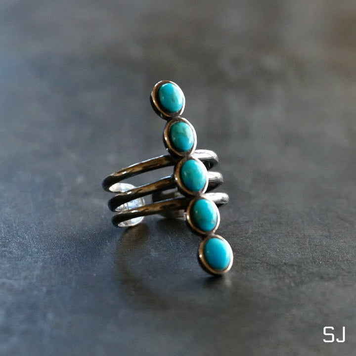 Olivenorma Bohemia Turquoise Stripe Alloy Ring - image 3