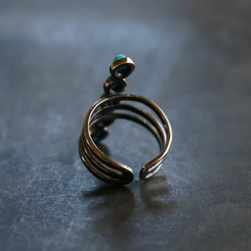 Olivenorma Bohemia Turquoise Stripe Alloy Ring - image 5