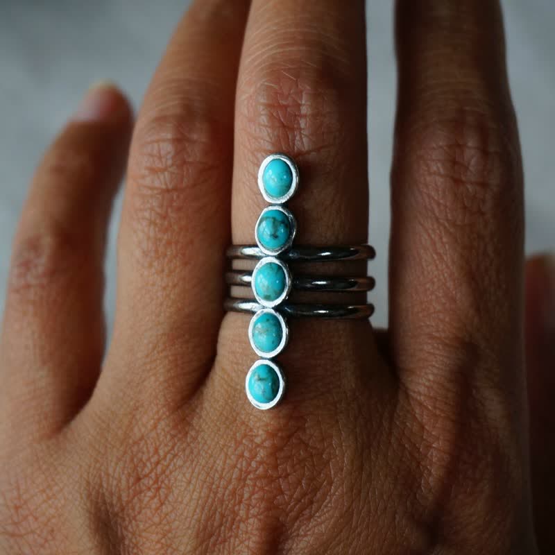 Olivenorma Bohemia Turquoise Stripe Alloy Ring - image 1