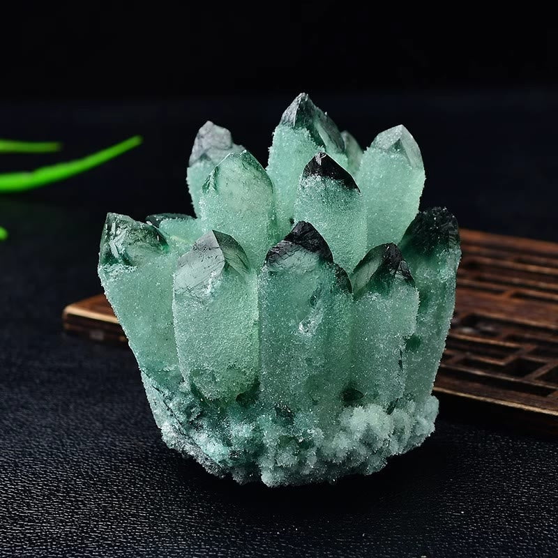 Olivenorma Natural Gemstone Decoration Healing Crystal Cluster - 610-700g - Green Phantom Quartz - image 12