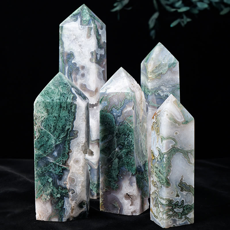 Olivenorma Faceted Moss Agate Healing Crystal Wands Tower - image 3