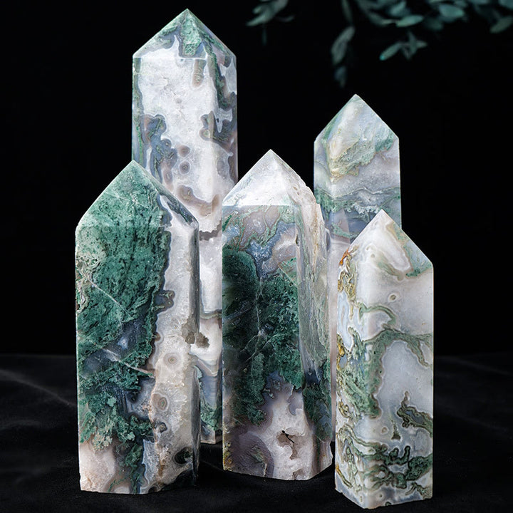 Olivenorma Faceted Moss Agate Healing Crystal Wands Tower - image 3