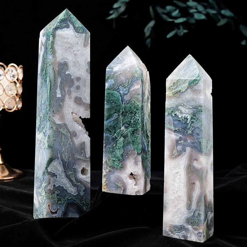 Olivenorma Faceted Moss Agate Healing Crystal Wands Tower - image 2