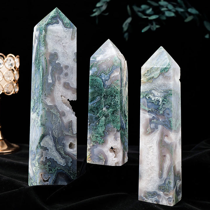 Olivenorma Faceted Moss Agate Healing Crystal Wands Tower - image 2
