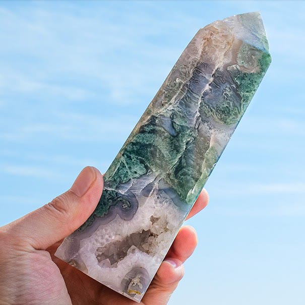 Olivenorma Faceted Moss Agate Healing Crystal Wands Tower - 1300-1500g - image 0