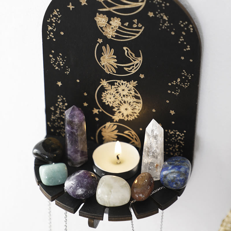 Olivenorma Moon Phase Engraved Wood Hanging Crystal Shelf - image 3