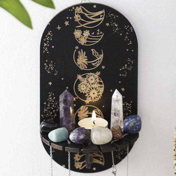 Olivenorma Moon Phase Engraved Wood Hanging Crystal Shelf - image 2