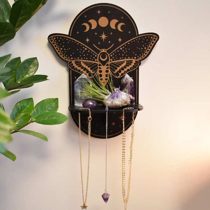 Olivenorma Moth Bohemian Style Wooden Crystal Shelf - image 1