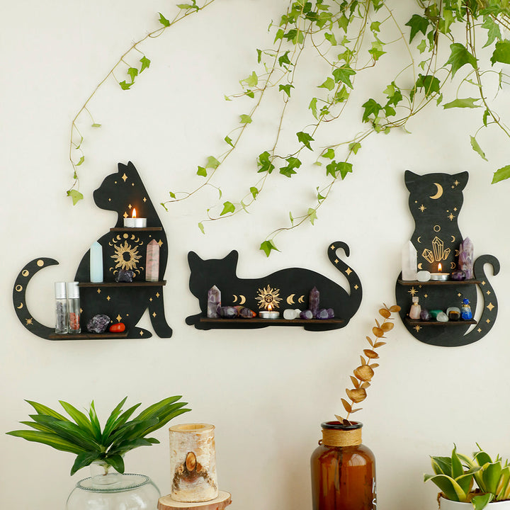 Olivenorma Cat Shaped Gothic Style Wooden Crystal Shelf - image 0