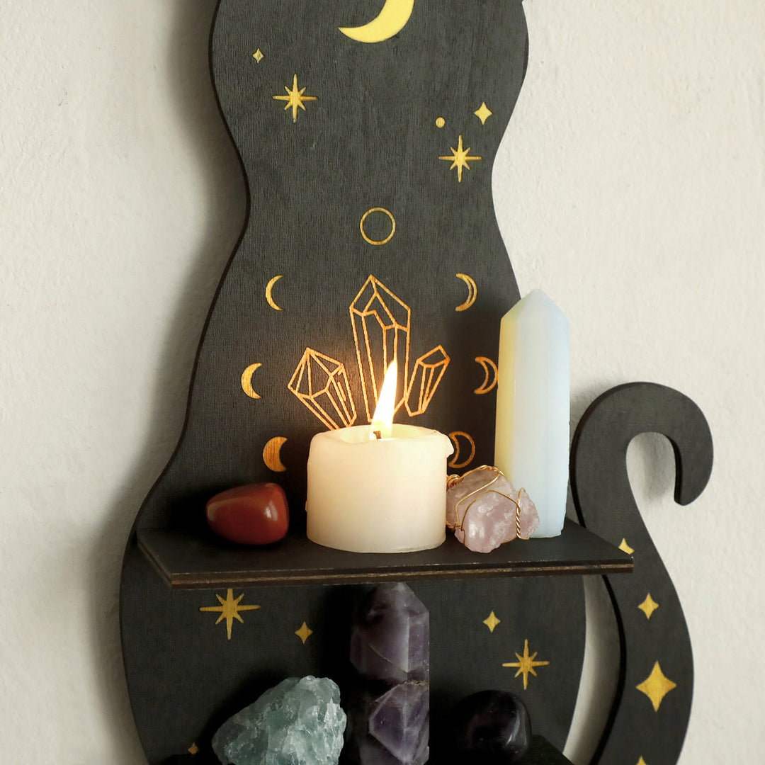Olivenorma Cat Shaped Gothic Style Wooden Crystal Shelf - image 4
