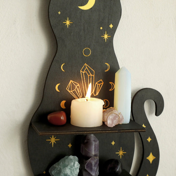 Olivenorma Cat Shaped Gothic Style Wooden Crystal Shelf - image 4