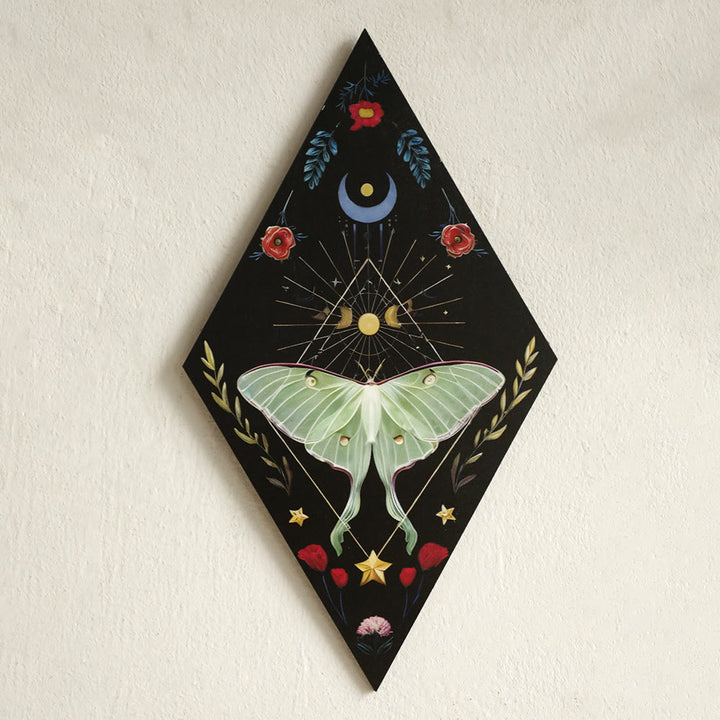 Olivenorma Geometric Moth Engraved Wood Wall Mounted Crystal Shelf - Moth A - image 1