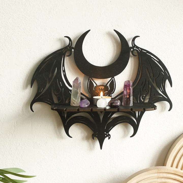 Olivenorma Bat And Moon Wooden Wall Decor Crystal Shelf - Bat - image 0