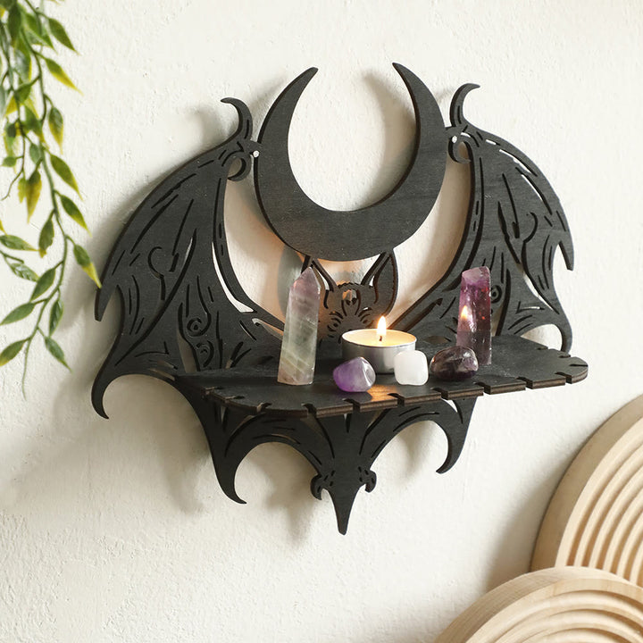 Olivenorma Bat And Moon Wooden Wall Decor Crystal Shelf - image 1