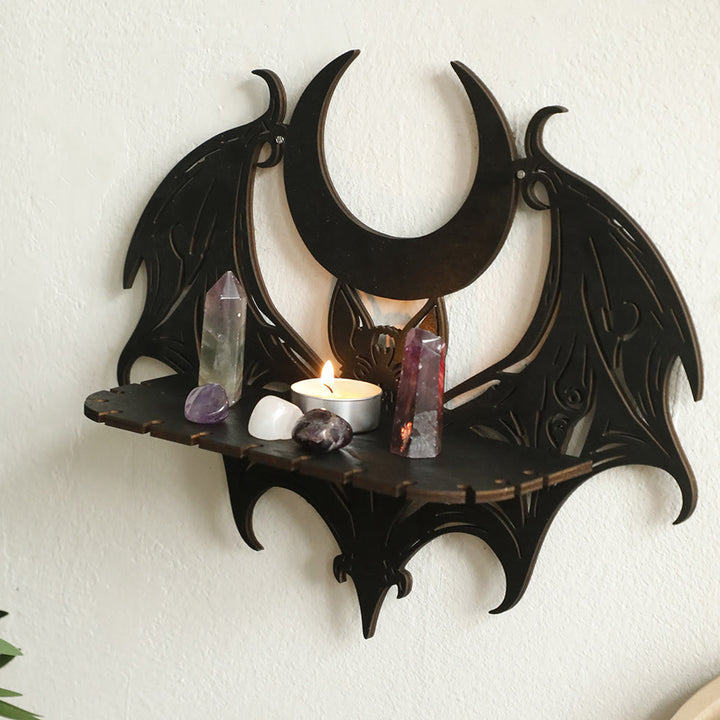 Olivenorma Bat And Moon Wooden Wall Decor Crystal Shelf - image 2