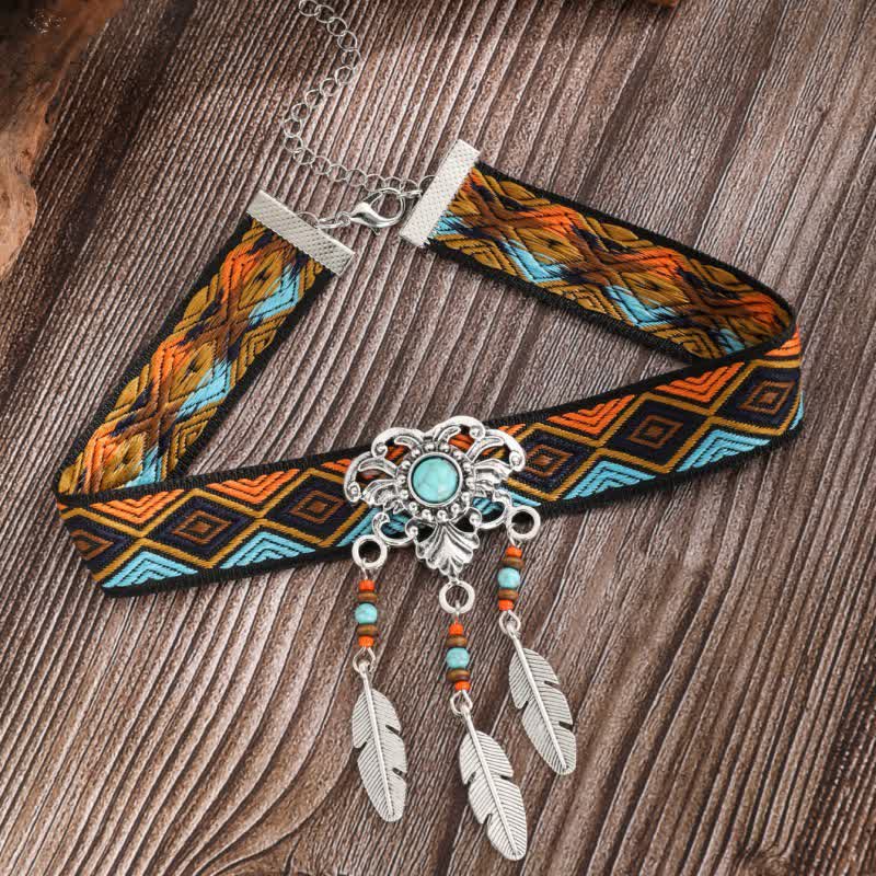 Olivenorma Cotton Rope Braided Bohemia Strap Turquoise Pendant Necklace - Turquoise #2 - image 3