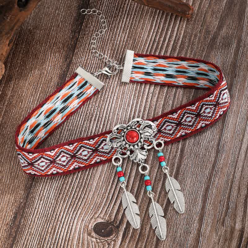 Olivenorma Cotton Rope Braided Bohemia Strap Turquoise Pendant Necklace - Red Turquoise#1 - image 7