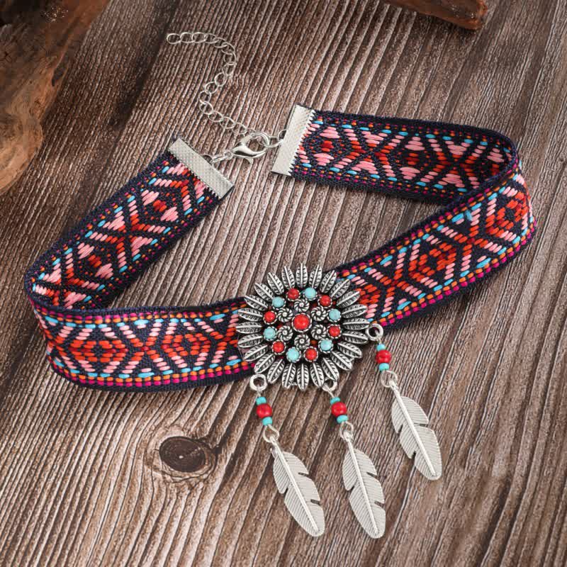 Olivenorma Cotton Rope Braided Bohemia Strap Turquoise Pendant Necklace - Red Turquoise#2 - image 10