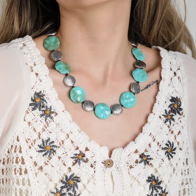 Olivenorma Retro Exaggerated Bohemia Turquoise Alloy Necklace - image 1