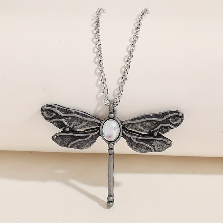 Olivenorma Inlaid Moonstone Dragonfly Pendant Alloy Necklace - image 2