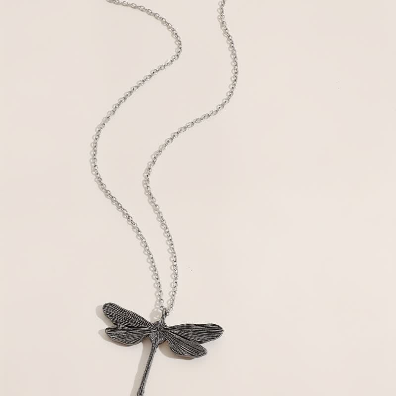 Olivenorma Inlaid Moonstone Dragonfly Pendant Alloy Necklace - image 4