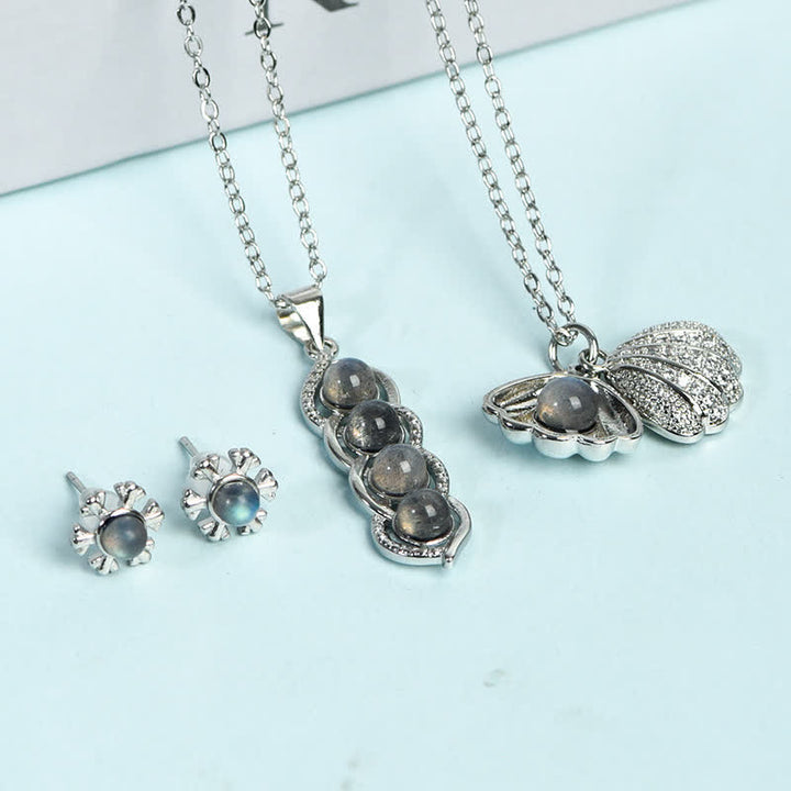 Olivenorma Labradorite Shell Pea Pendant Necklace Snowflake Jewelry Set - Labradorite & Three-piece Set - image 5