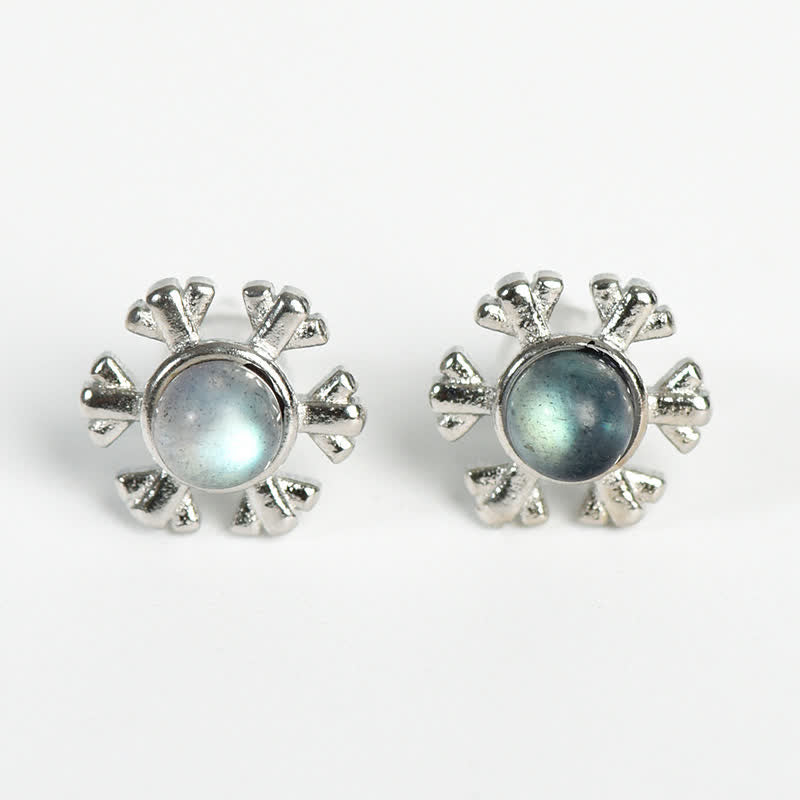 Olivenorma Labradorite Shell Pea Pendant Necklace Snowflake Jewelry Set - Labradorite & Snowflake Earrings - image 3