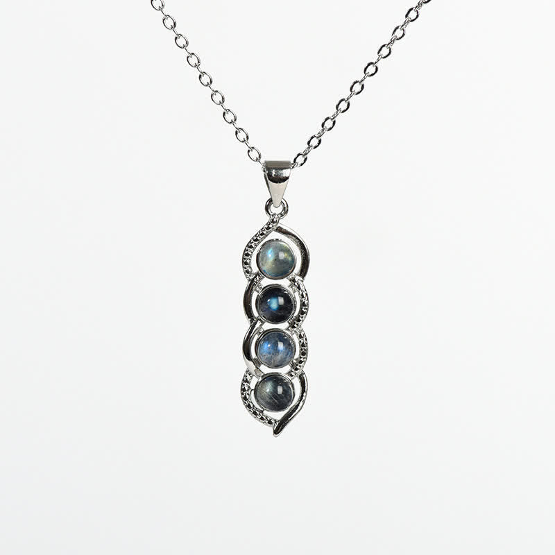 Olivenorma Labradorite Shell Pea Pendant Necklace Snowflake Jewelry Set - Labradorite & Pea Necklace - image 2
