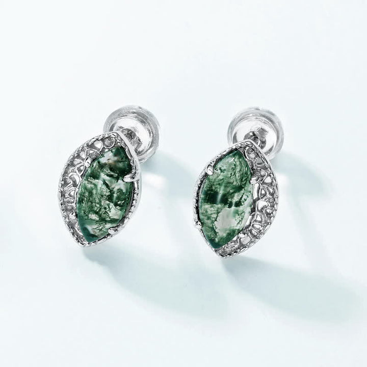 Olivenorma Silver Moss Agate Earrings Necklace Ring Jewelry Set - image 3