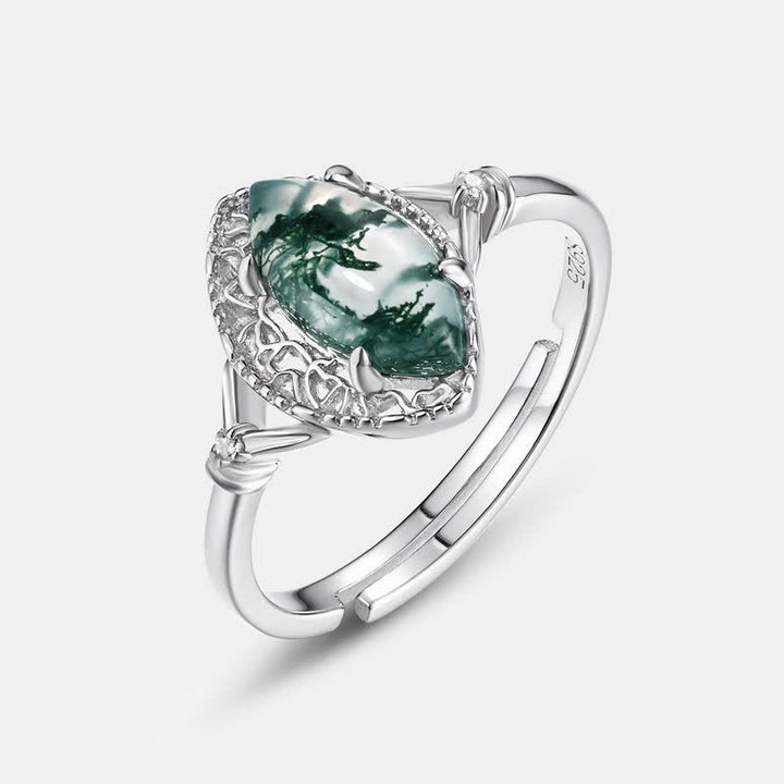 Olivenorma Silver Moss Agate Earrings Necklace Ring Jewelry Set - Ring - image 7