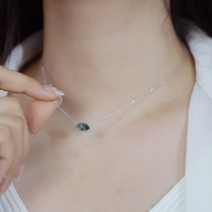 Olivenorma Silver Moss Agate Earrings Necklace Ring Jewelry Set - image 5