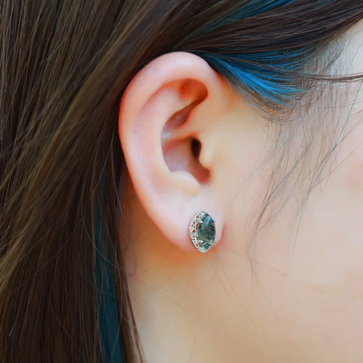 Olivenorma Silver Moss Agate Earrings Necklace Ring Jewelry Set - image 2