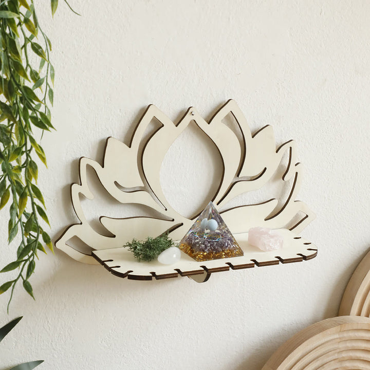 Olivenorma Wooden Wall Mounted Lotus Flower Crystal Shelf - Lotus - image 0