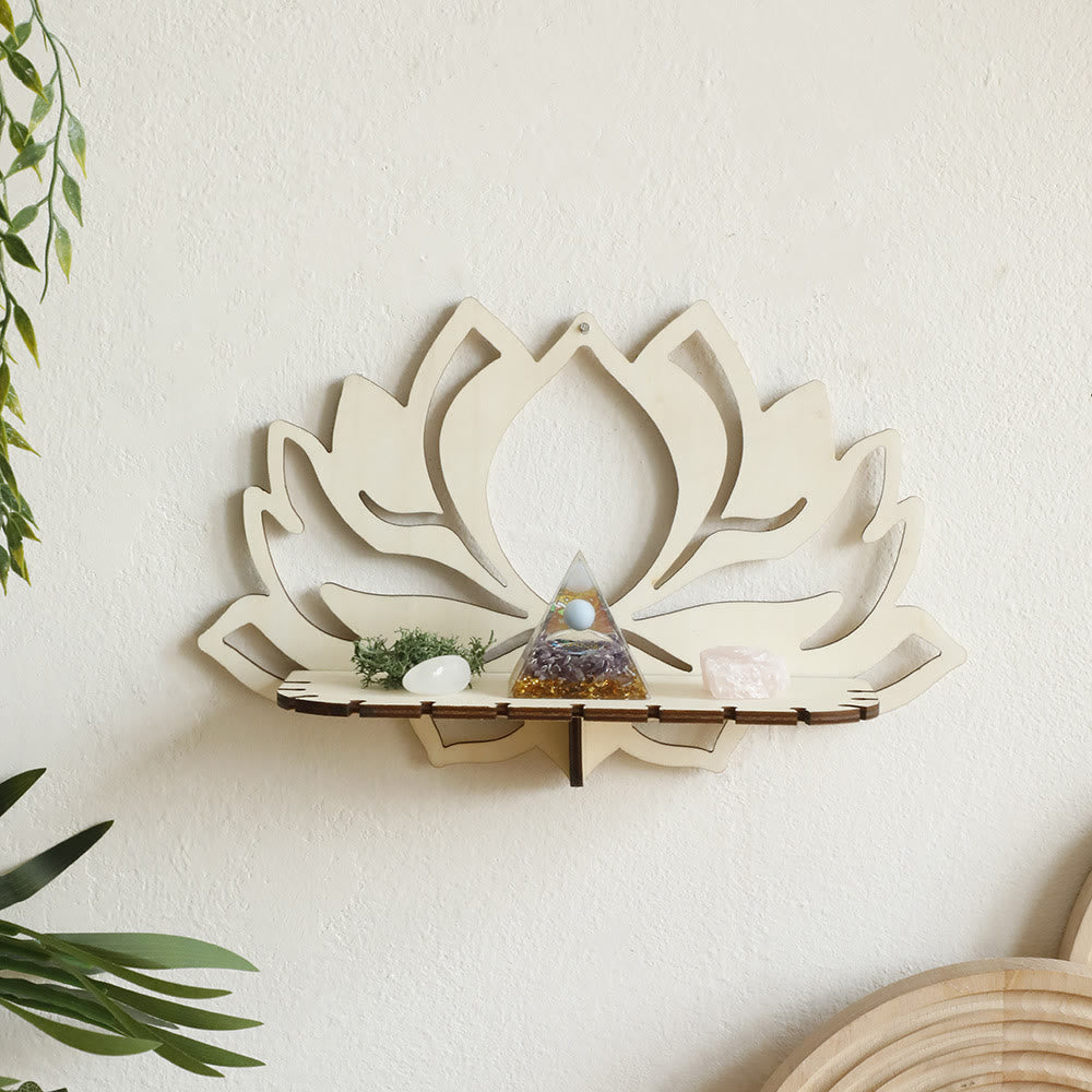 Olivenorma Wooden Wall Mounted Lotus Flower Crystal Shelf - image 1
