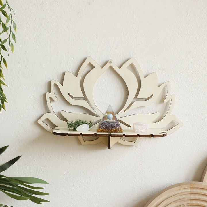 Olivenorma Wooden Wall Mounted Lotus Flower Crystal Shelf - image 1