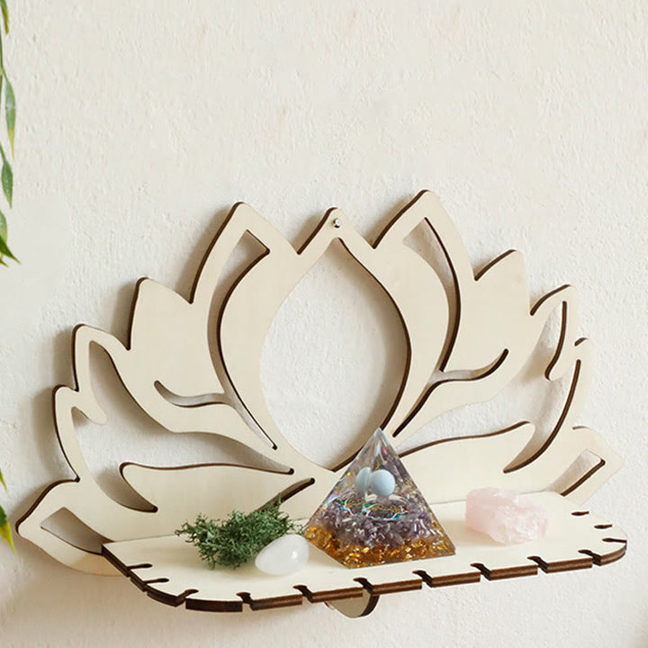 Olivenorma Wooden Wall Mounted Lotus Flower Crystal Shelf - image 2
