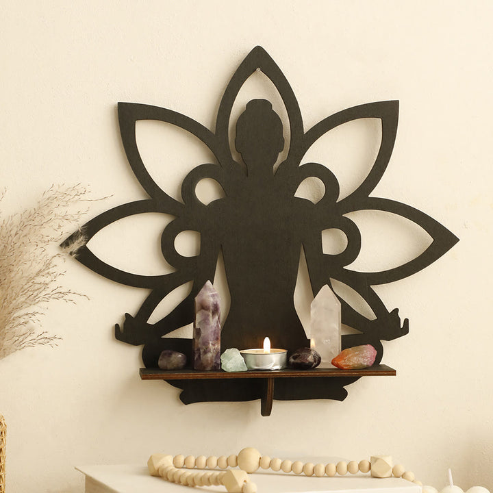 Olivenorma Meditation Lotus Flower Buddha Wooden Crystal Shelf - Lotus - image 0