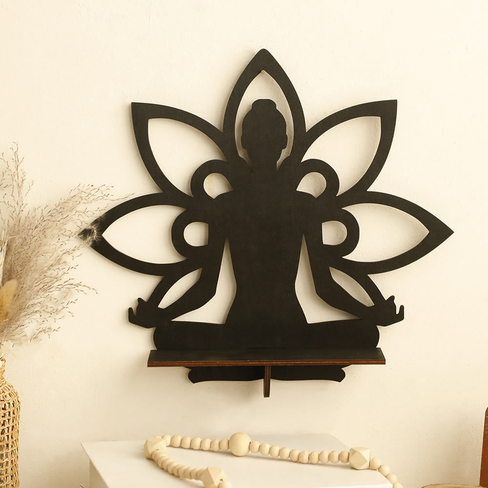 Olivenorma Meditation Lotus Flower Buddha Wooden Crystal Shelf - image 1