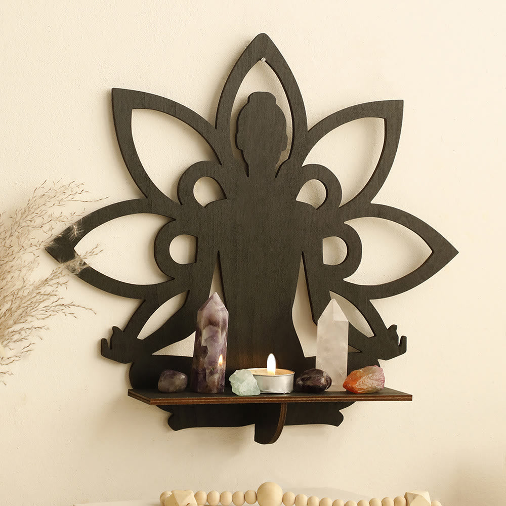 Olivenorma Meditation Lotus Flower Buddha Wooden Crystal Shelf - image 2