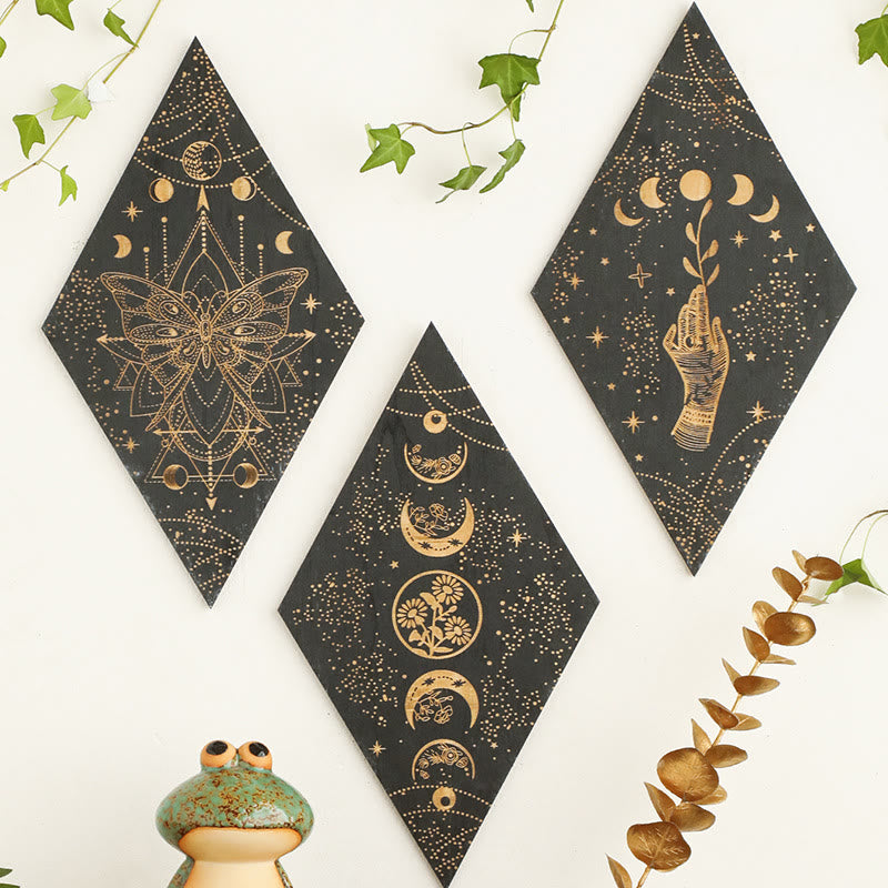 Olivenorma Engraved Wooden Moon Phase Floating Crystal Shelf - image 5